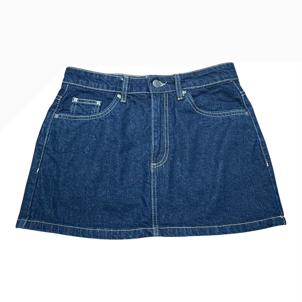 Cotton On Dark Wash Denim Mini Skirt Size 28 Recycled Cotton A-Line